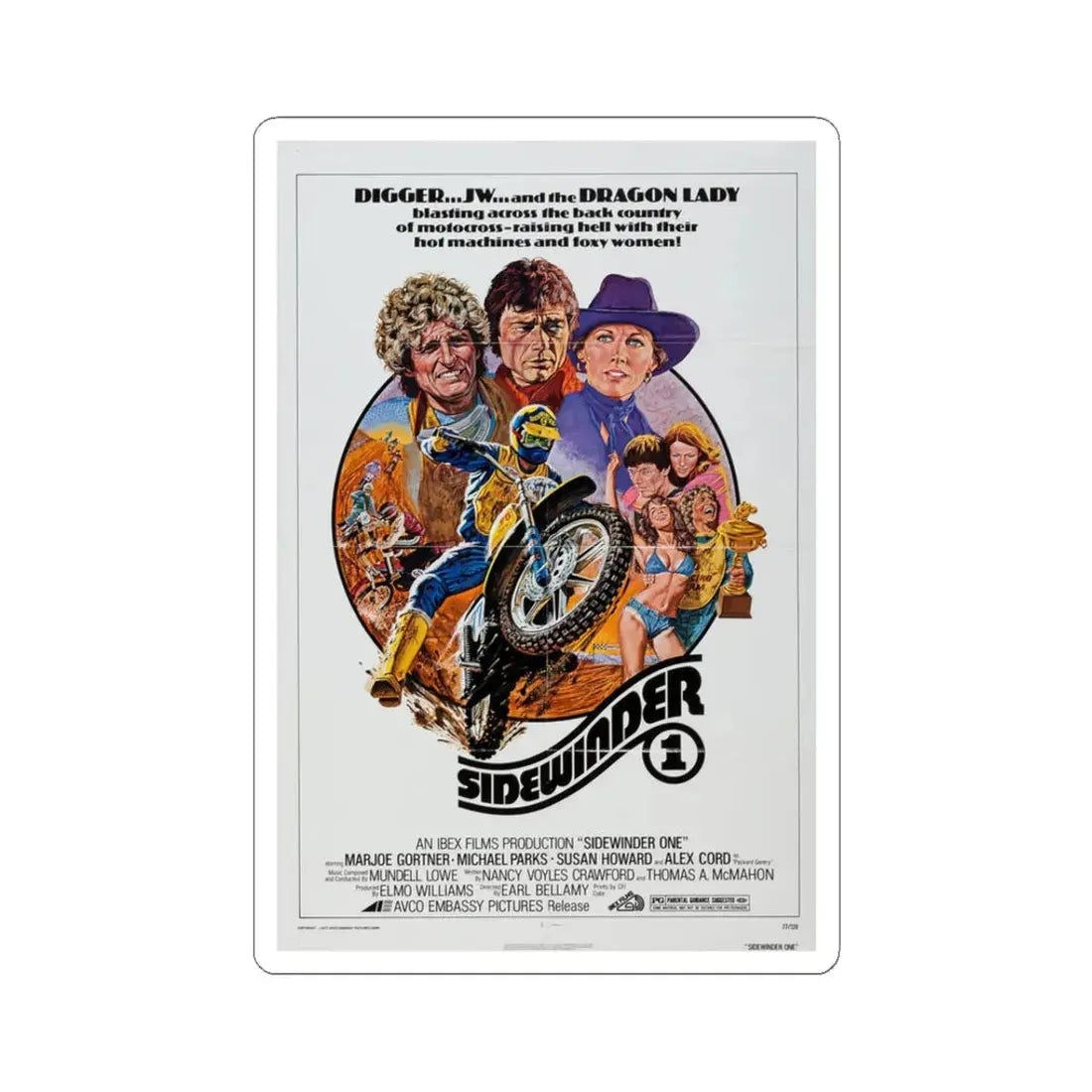 Sidewinder 1 1977 Movie Poster - STICKER Vinyl Kiss-Cut Decal 3 Inch White - The Sticker Space