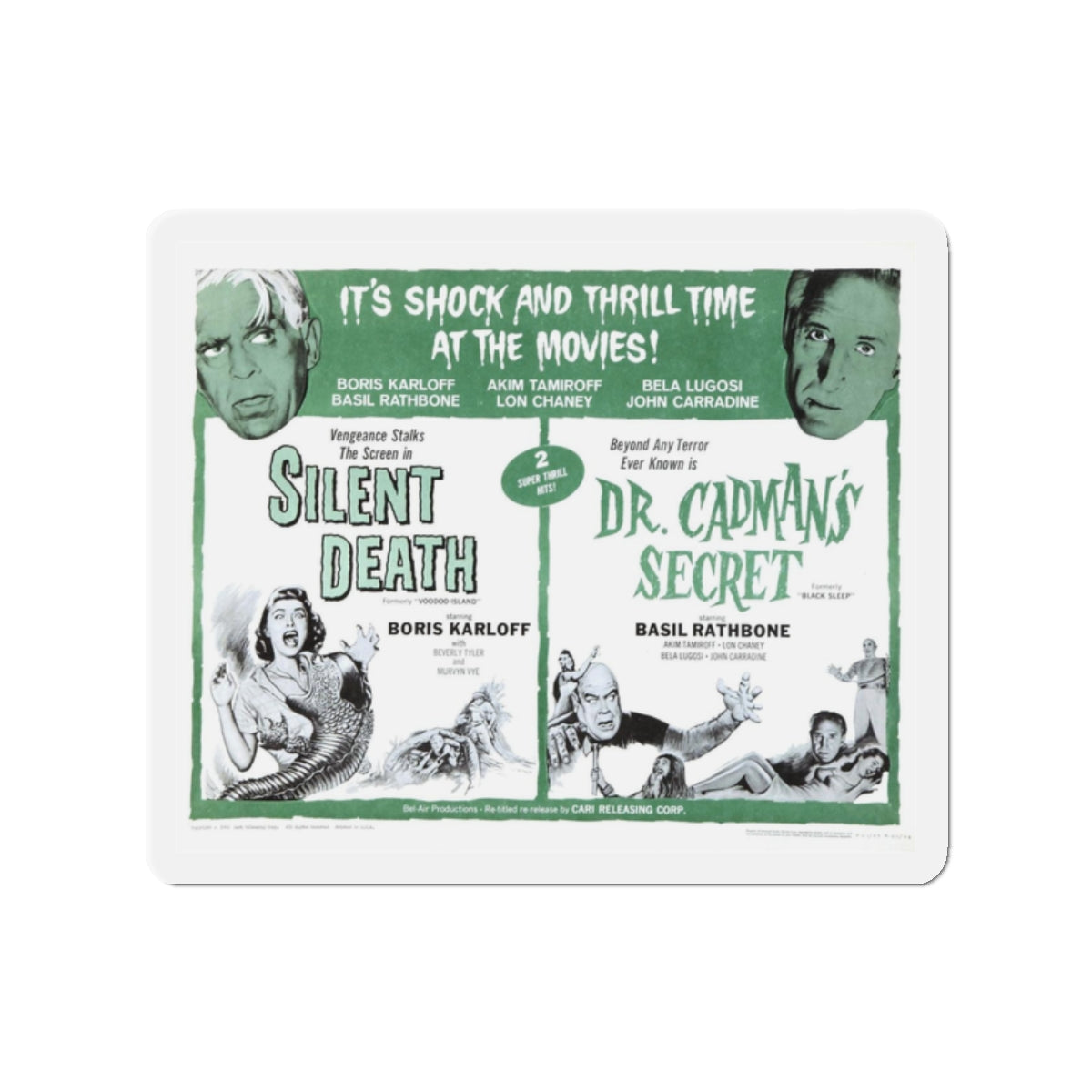 SILENT DEATH + DR.CADMAN'S SECRET (THE BLACK SLEEP) 1956 Movie Poster - Refrigerator Magnet-2" x 2"-The Sticker Space