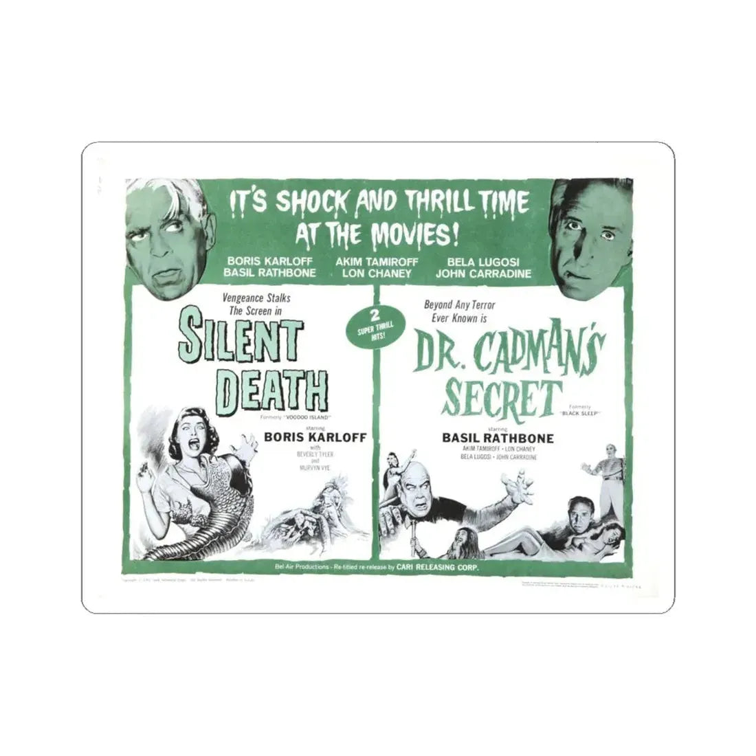 SILENT DEATH + DR.CADMAN'S SECRET (THE BLACK SLEEP) 1956 Movie Poster - STICKER Vinyl Kiss-Cut Decal 6 Inch White - The Sticker Space