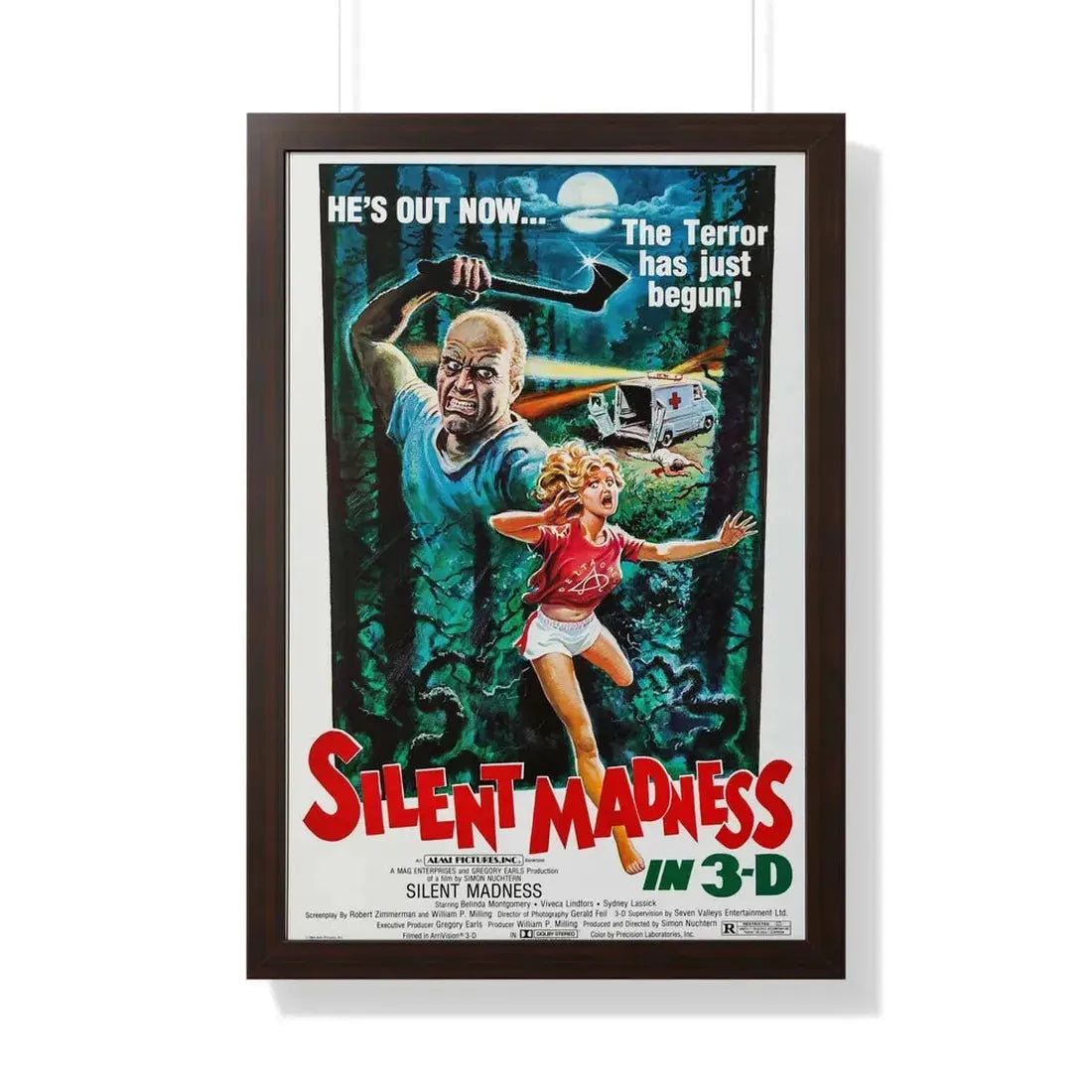 SILENT MADNESS 1984 - Framed Movie Poster 20" x 30" Walnut - The Sticker Space