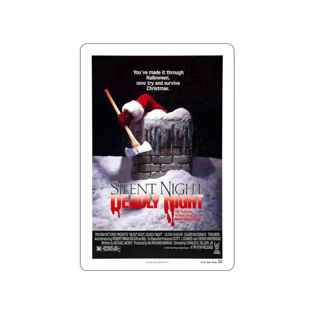 SILENT NIGHT, DEADLY NIGHT 1984 Movie Poster STICKER Vinyl Die-Cut Decal 3 Inch - The Sticker Space