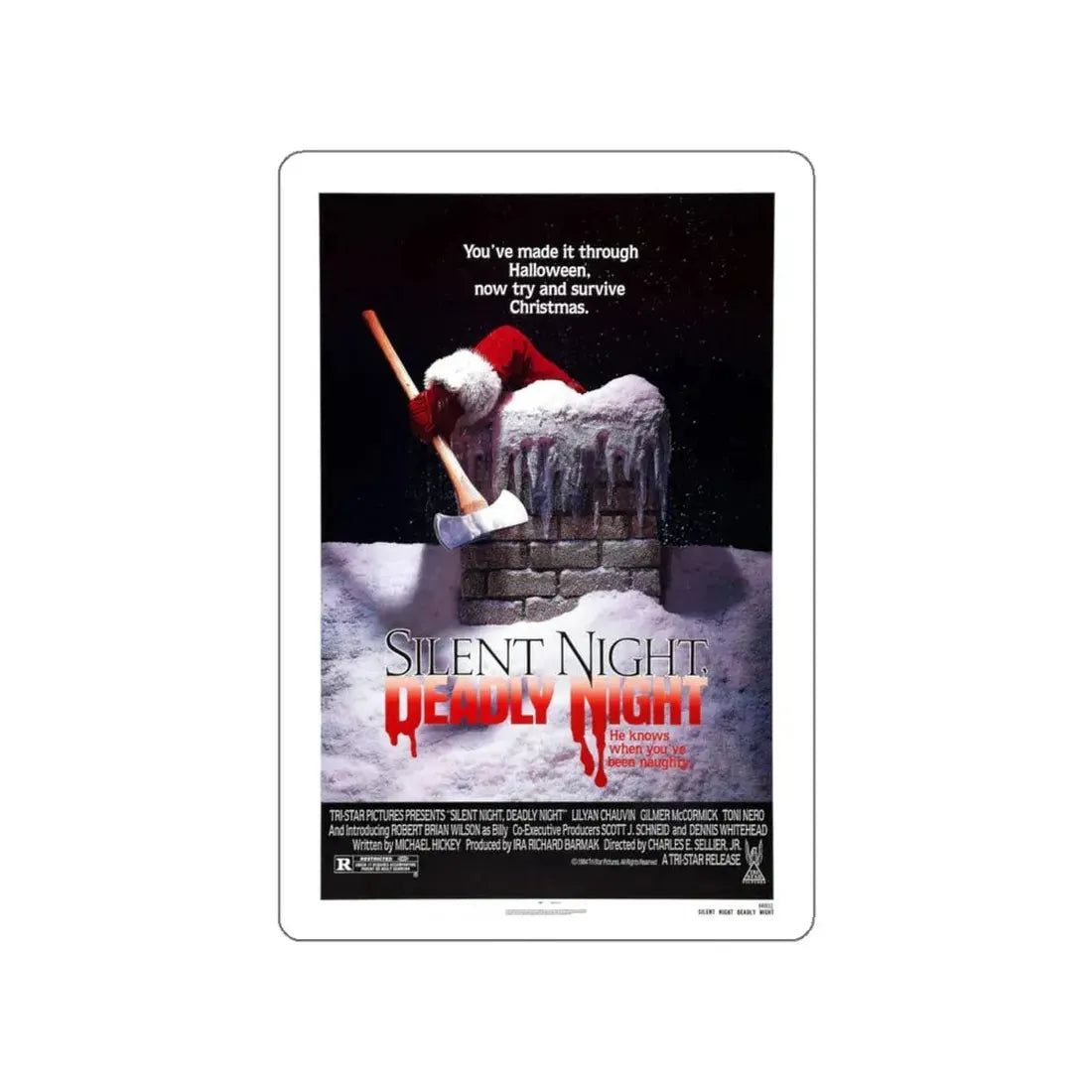 SILENT NIGHT, DEADLY NIGHT 1984 Movie Poster STICKER Vinyl Die-Cut Decal 4 Inch - The Sticker Space