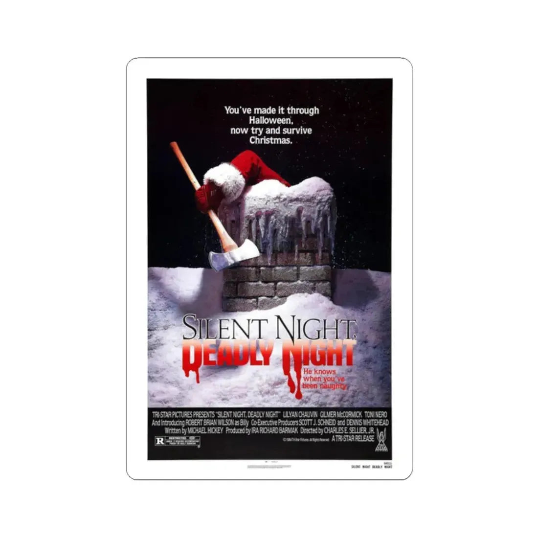 SILENT NIGHT, DEADLY NIGHT 1984 Movie Poster - STICKER Vinyl Kiss-Cut Decal 2 Inch White - The Sticker Space