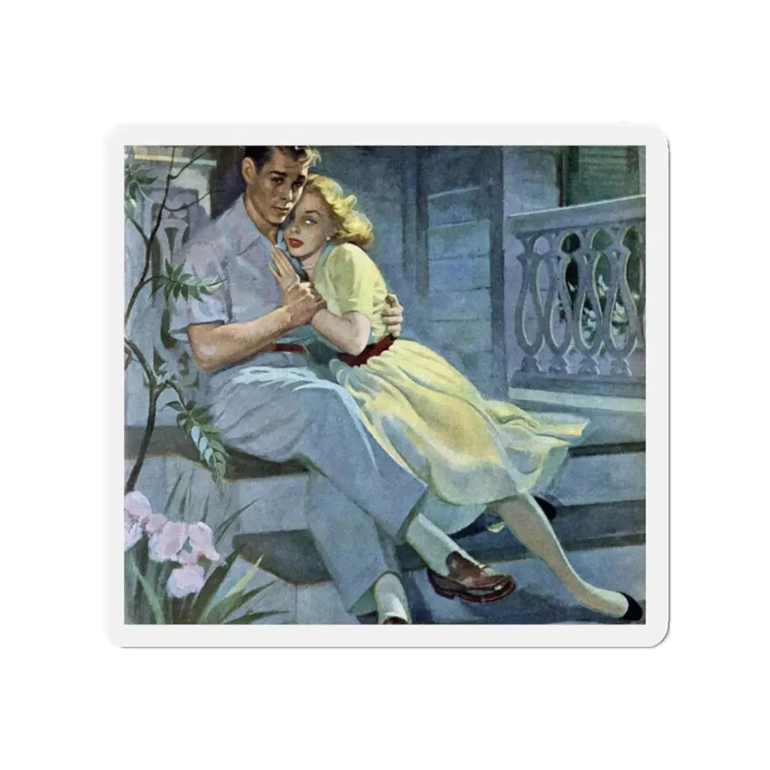 Silver Buckles On His Knee, Redbook, June 1953 (Magazine Illustration) Refrigerator Magnet 2 Inch Die-Cut - The Sticker Space