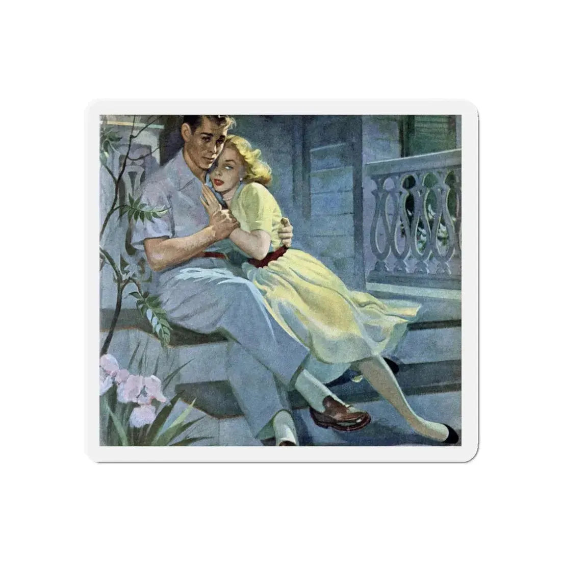 Silver Buckles On His Knee, Redbook, June 1953 (Magazine Illustration) Refrigerator Magnet 3 Inch Die-Cut - The Sticker Space