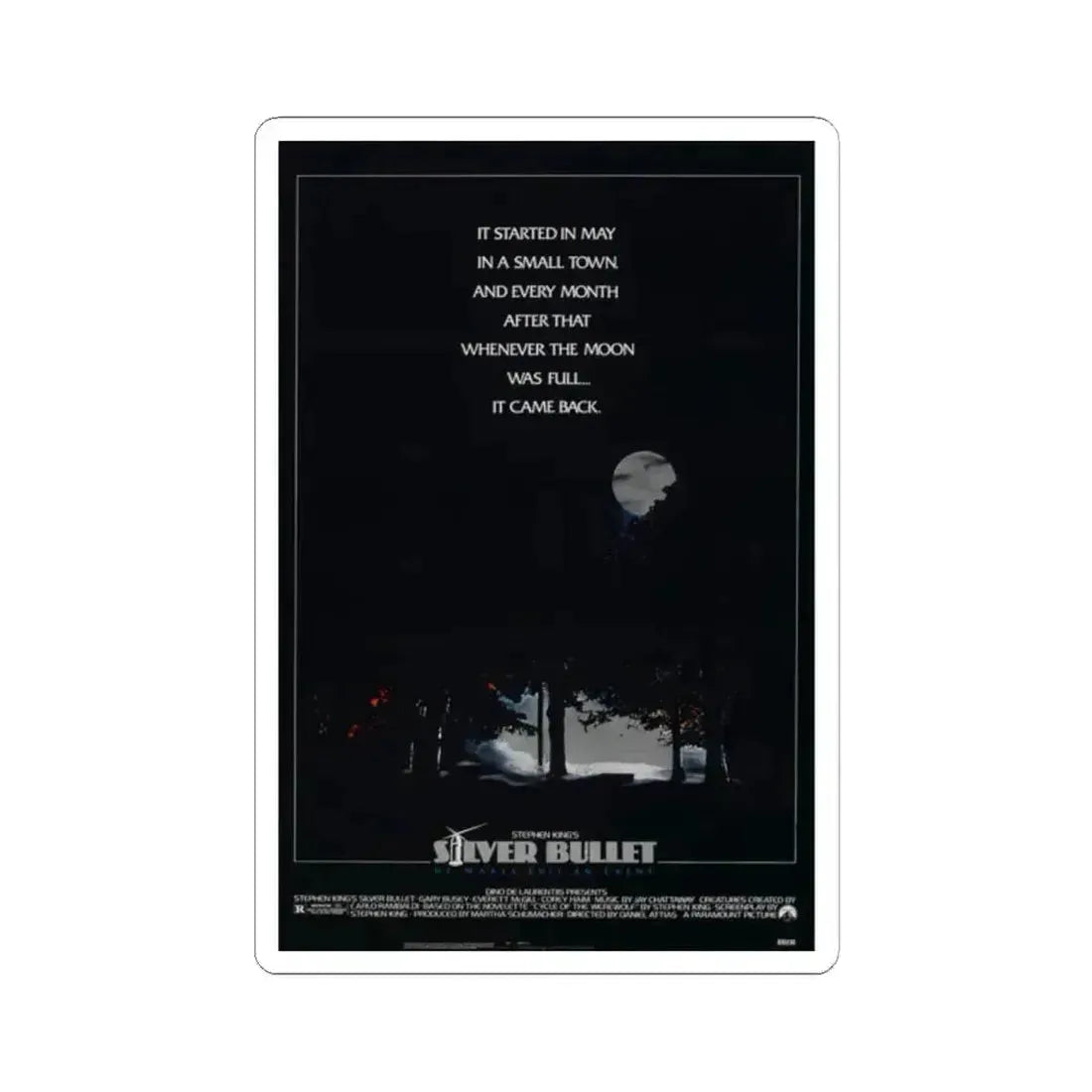 SILVER BULLET 1985 Movie Poster - STICKER Vinyl Kiss-Cut Decal 2 Inch White - The Sticker Space