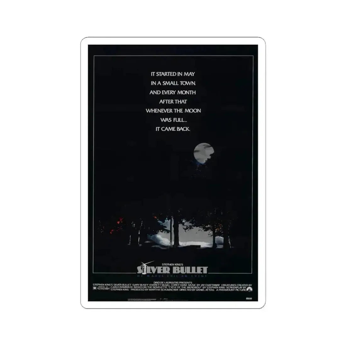 SILVER BULLET 1985 Movie Poster - STICKER Vinyl Kiss-Cut Decal 4 Inch White - The Sticker Space