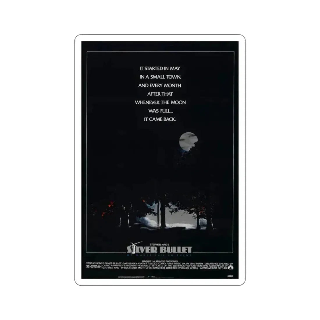SILVER BULLET 1985 Movie Poster - STICKER Vinyl Kiss-Cut Decal 6 Inch White - The Sticker Space