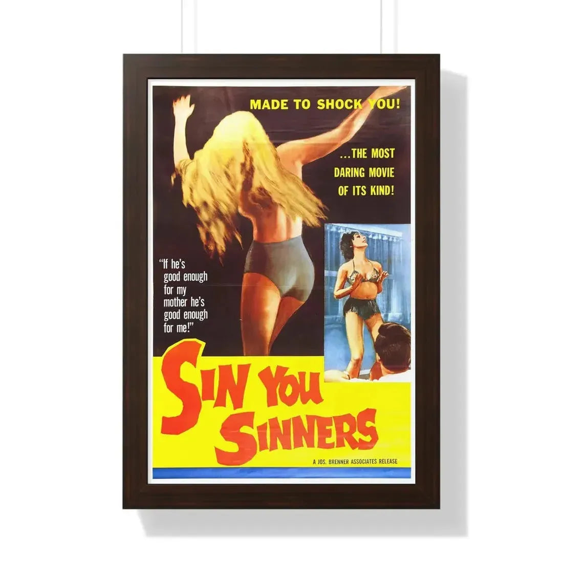 SIN YOU SINNERS 1963 - Framed Movie Poster 16″ x 24″ Walnut - The Sticker Space