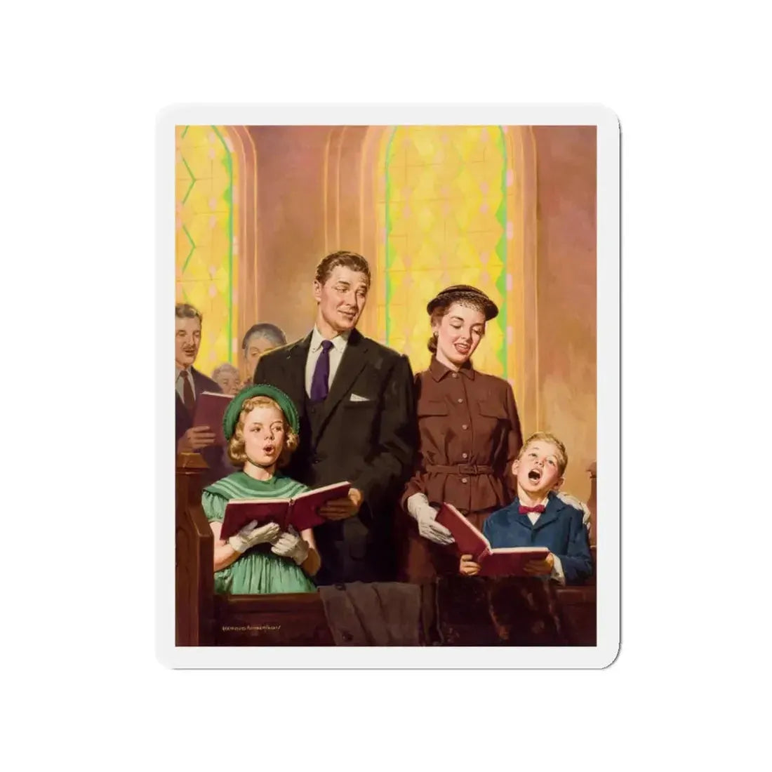 Singing Hymns (Magazine Illustration) Refrigerator Magnet 3 Inch Die-Cut - The Sticker Space