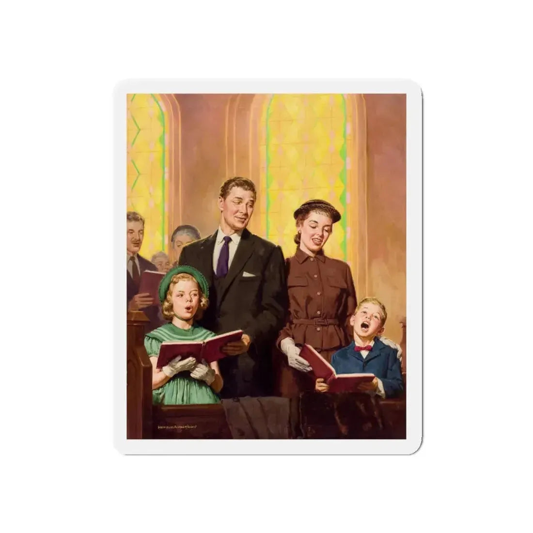 Singing Hymns (Magazine Illustration) Refrigerator Magnet 5 Inch Die-Cut - The Sticker Space