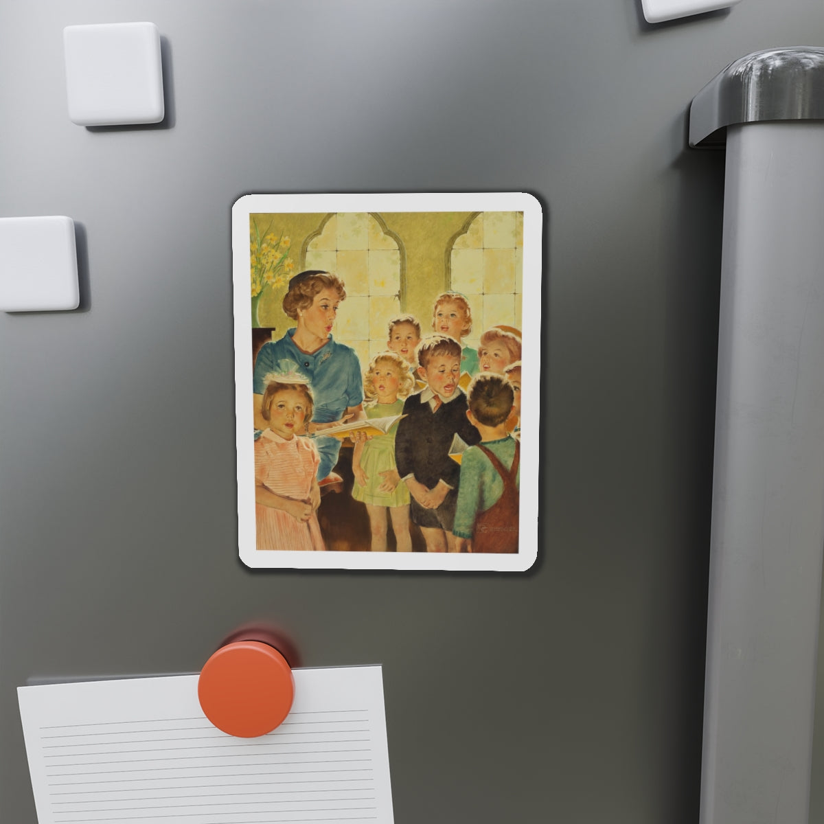 Singing in Church (Magazine Illustration) Refrigerator Magnet-The Sticker Space