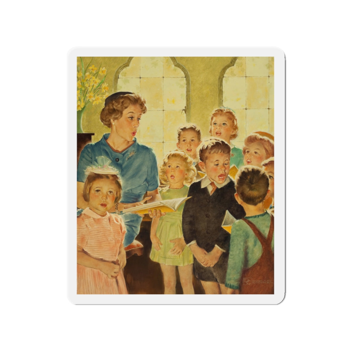 Singing in Church (Magazine Illustration) Refrigerator Magnet-2" x 2"-The Sticker Space