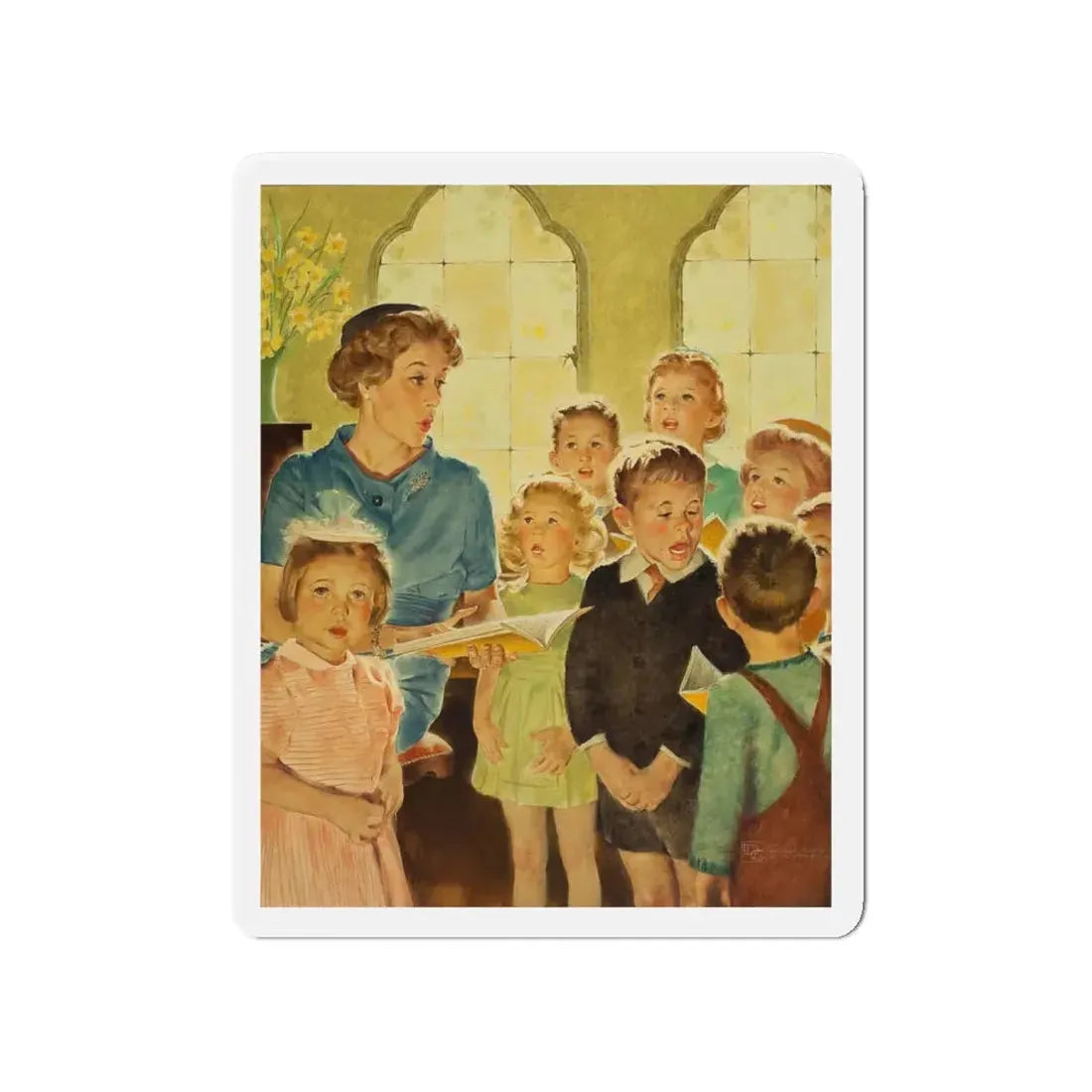 Singing in Church (Magazine Illustration) Refrigerator Magnet 4 Inch Die-Cut - The Sticker Space