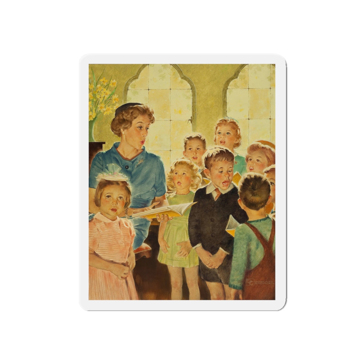 Singing in Church (Magazine Illustration) Refrigerator Magnet-5" x 5"-The Sticker Space