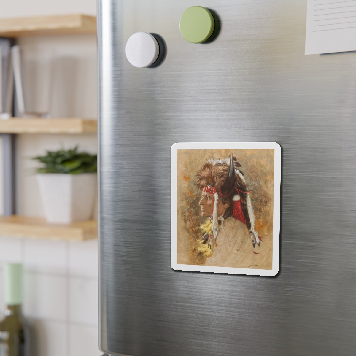 Sioux Buffalo Bonnet (Magazine Illustration) Refrigerator Magnet-The Sticker Space