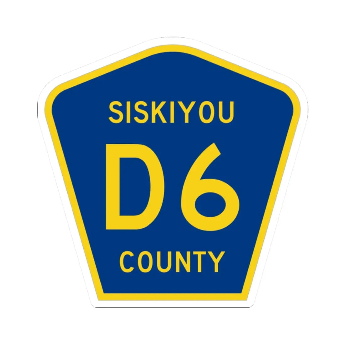 Siskiyou County D6 (California) (Road Sign) STICKER Vinyl Kiss-Cut Decal 2 Inch White - The Sticker Space