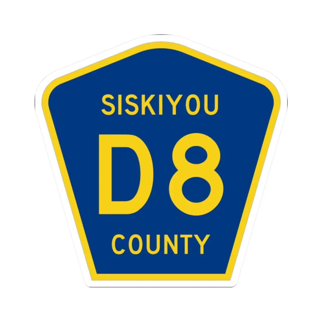 Siskiyou County D8 (California) (Road Sign) STICKER Vinyl Kiss-Cut Decal 2 Inch White - The Sticker Space