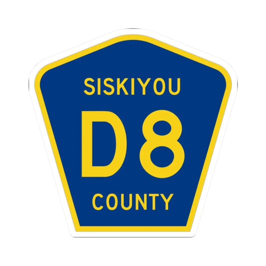Siskiyou County D8 (California) (Road Sign) STICKER Vinyl Kiss-Cut Decal 2 Inch White - The Sticker Space