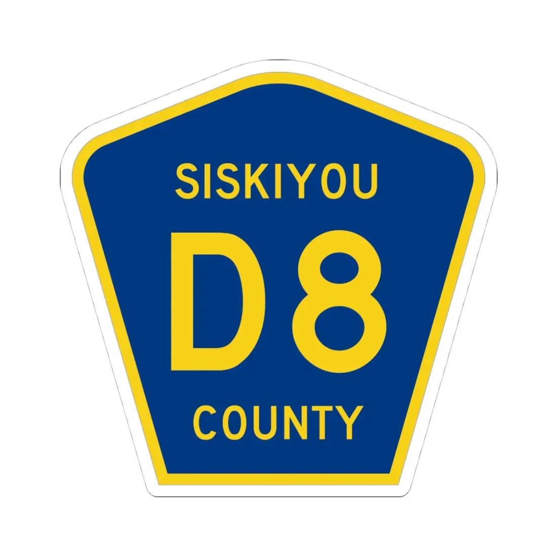 Siskiyou County D8 (California) (Road Sign) STICKER Vinyl Kiss-Cut Decal 4 Inch White - The Sticker Space
