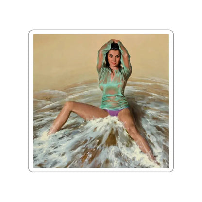 Sitting in the Surf, story illustration (Magazine Illustration) STICKER Vinyl Die-Cut Decal White Die-Cut 2 Inch - The Sticker Space