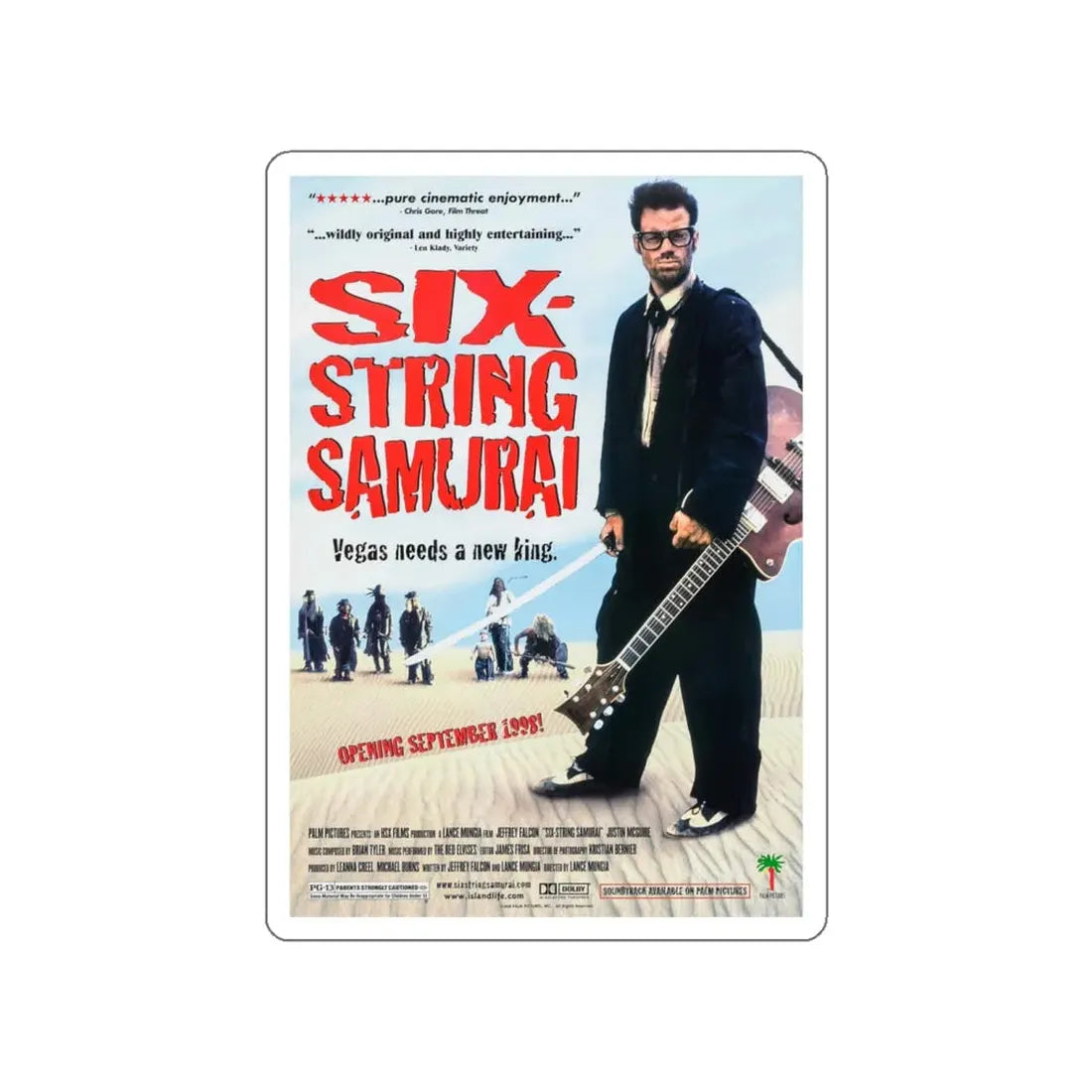 SIX-STRING SAMURAI 1998 Movie Poster STICKER Vinyl Die-Cut Decal 5 Inch - The Sticker Space