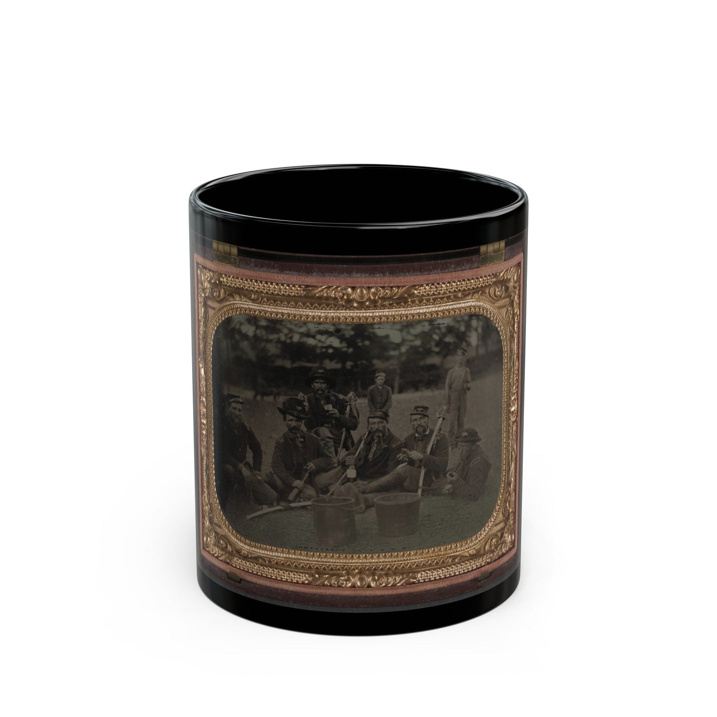 Six Unidentified Soldiers In 45th Ohio Infantry Regiment Officers' Uniforms With Sabers (1) (U.S. Civil War) Black Coffee Mug-11oz-The Sticker Space