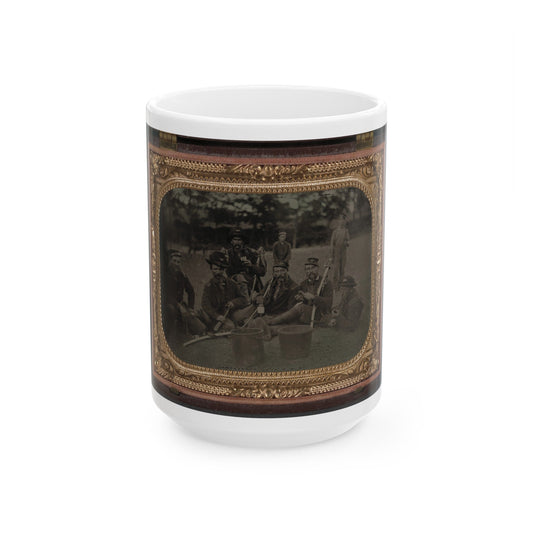 Six Unidentified Soldiers In 45th Ohio Infantry Regiment Officers' Uniforms With Sabers (1) (U.S. Civil War) White Coffee Mug-15oz-The Sticker Space