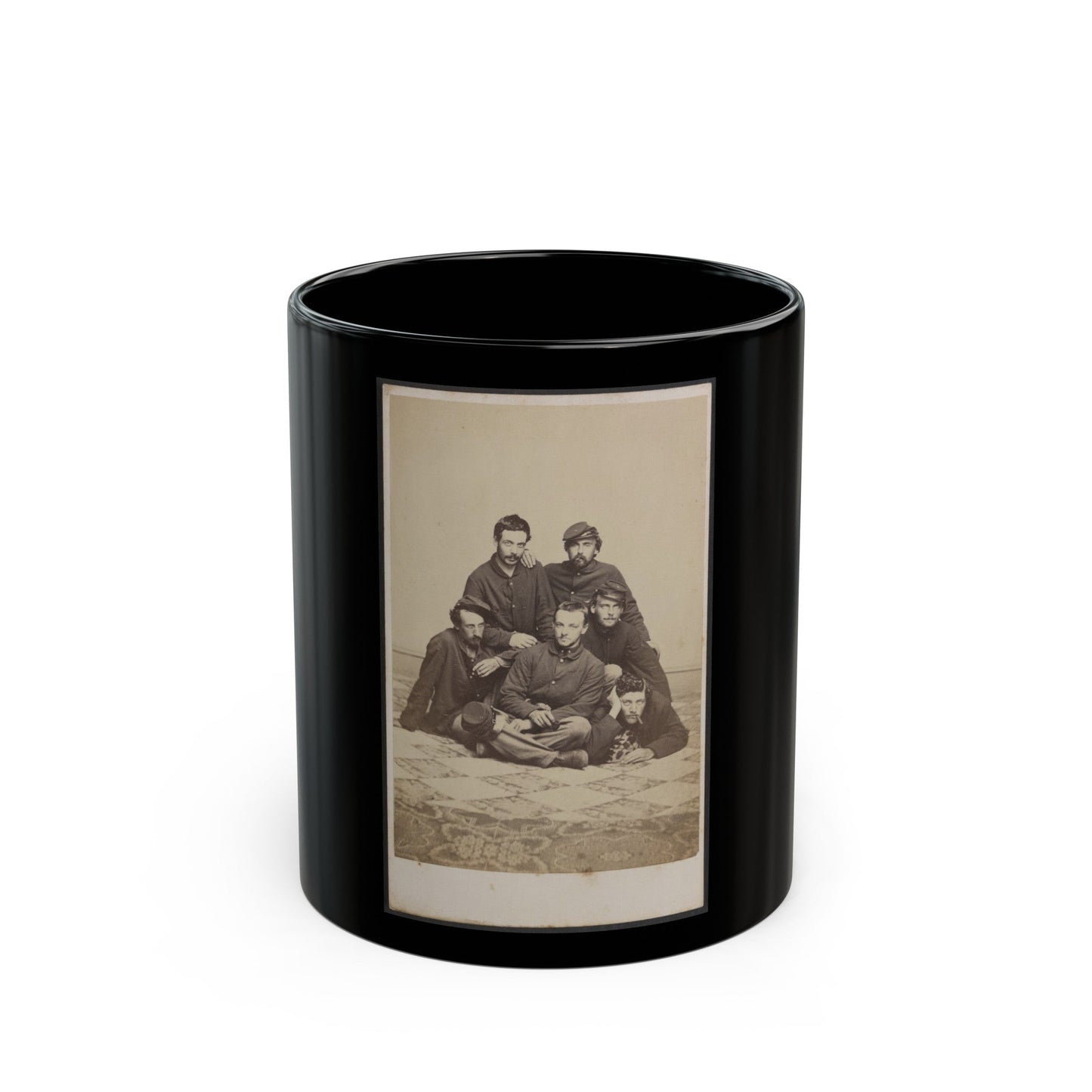 Six Unidentified Soldiers In Union Uniforms With Cigars And Pipe (U.S. Civil War) Black Coffee Mug-11oz-The Sticker Space