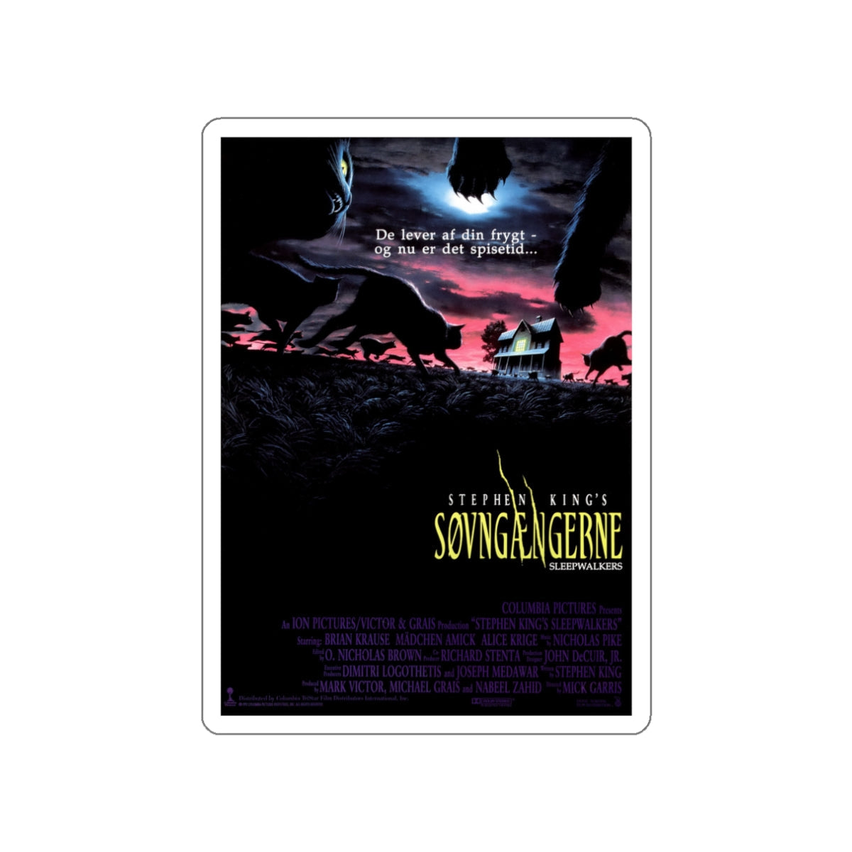 SLEEPWALKERS (DANISH) 1992 Movie Poster STICKER Vinyl Die-Cut Decal-White-The Sticker Space