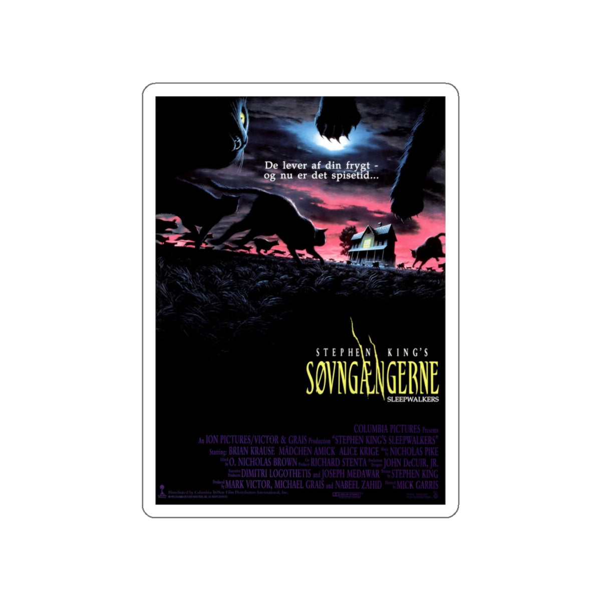 SLEEPWALKERS (DANISH) 1992 Movie Poster STICKER Vinyl Die-Cut Decal-White-The Sticker Space