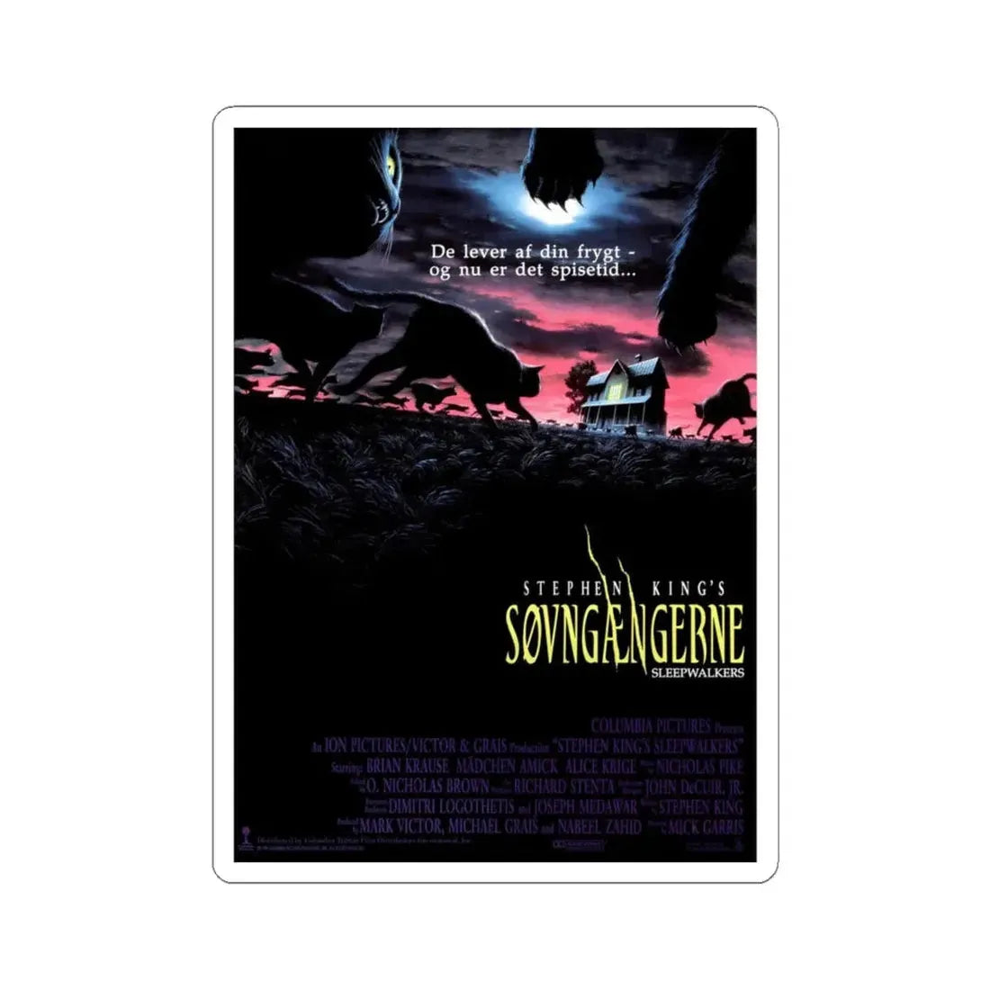 SLEEPWALKERS (DANISH) 1992 Movie Poster - STICKER Vinyl Kiss-Cut Decal 4 Inch White - The Sticker Space