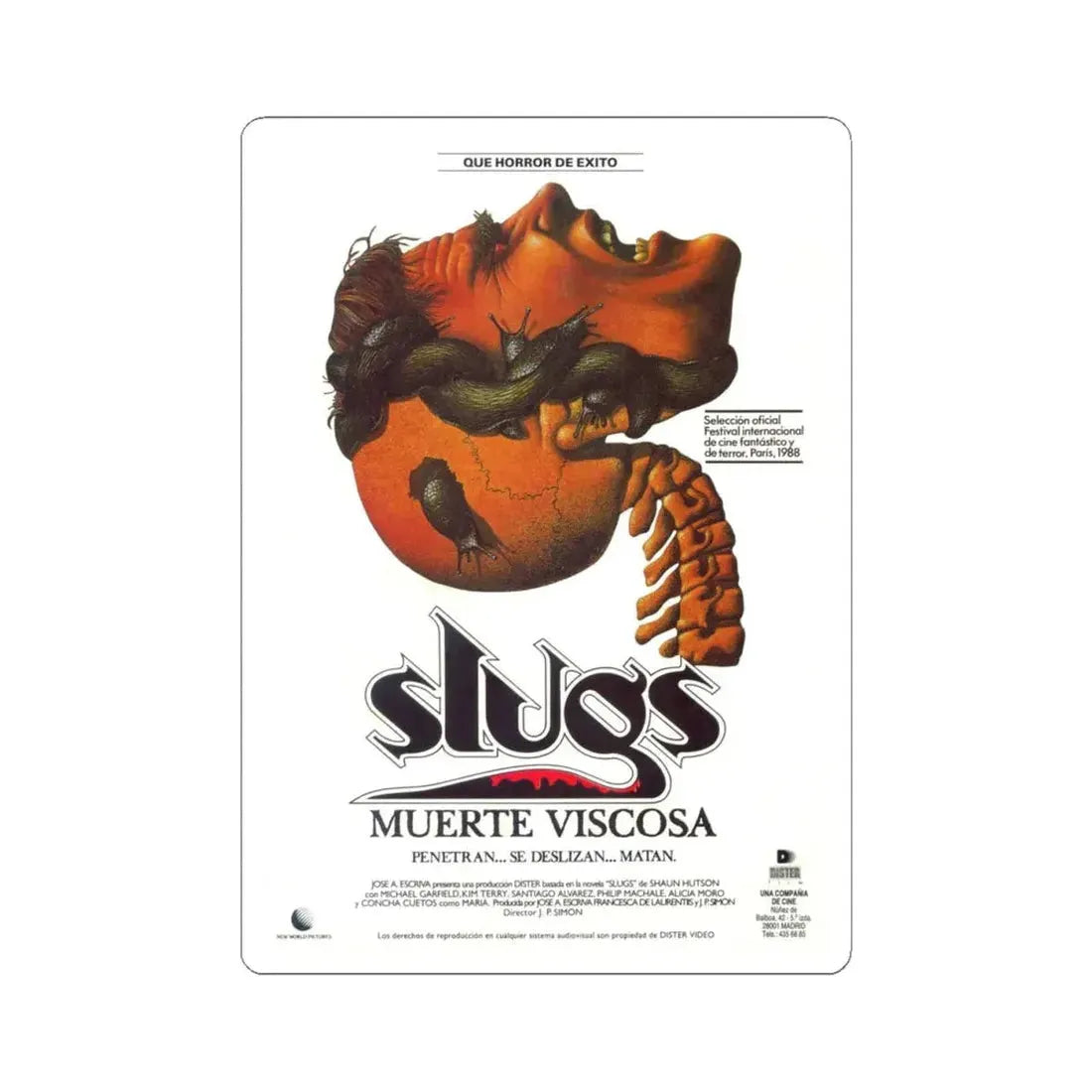 SLUGS THE MOVIE (SPANISH) 1988 Movie Poster - STICKER Vinyl Kiss-Cut Decal 4 Inch White - The Sticker Space
