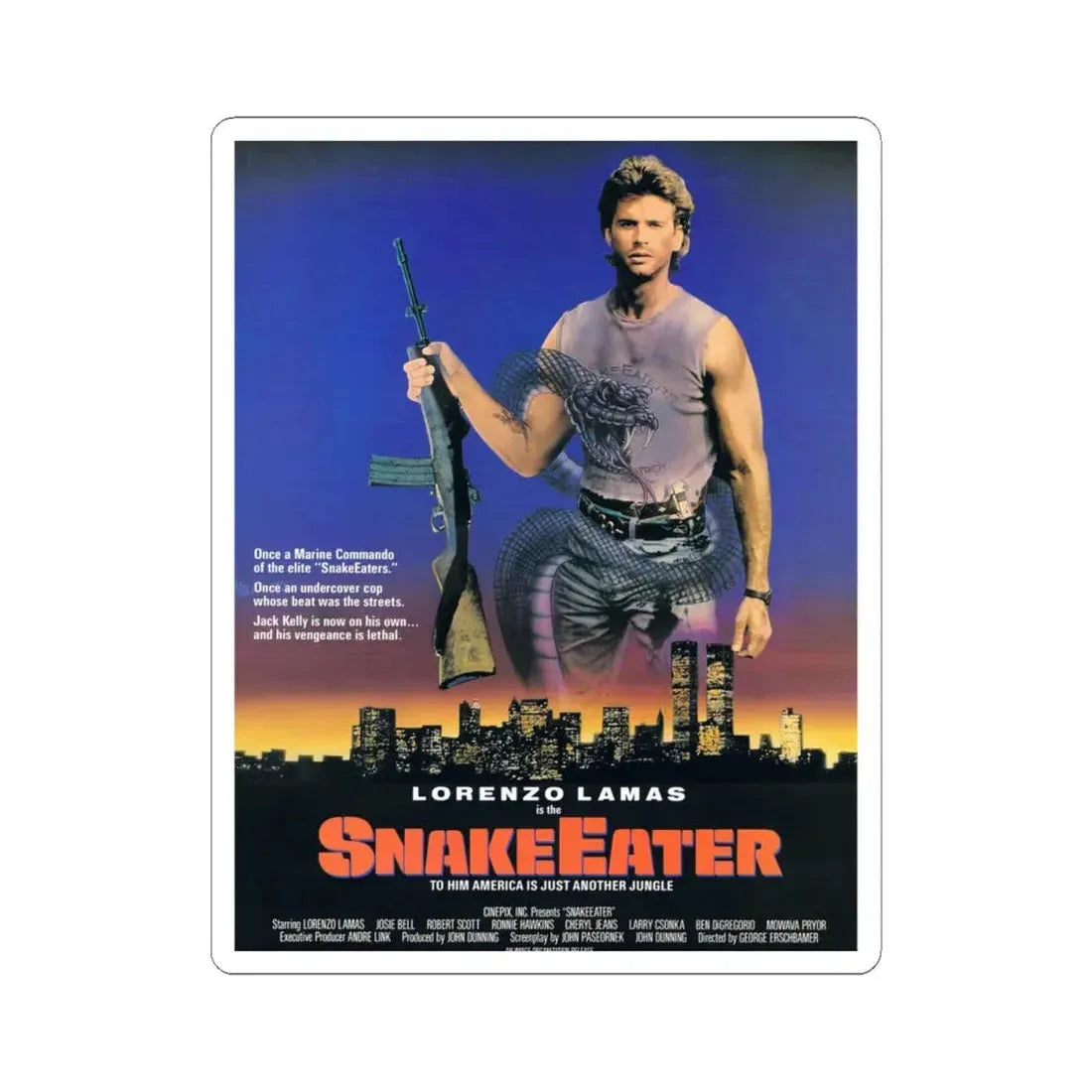 SNAKEEATER 1989 Movie Poster - STICKER Vinyl Kiss-Cut Decal 4 Inch White - The Sticker Space