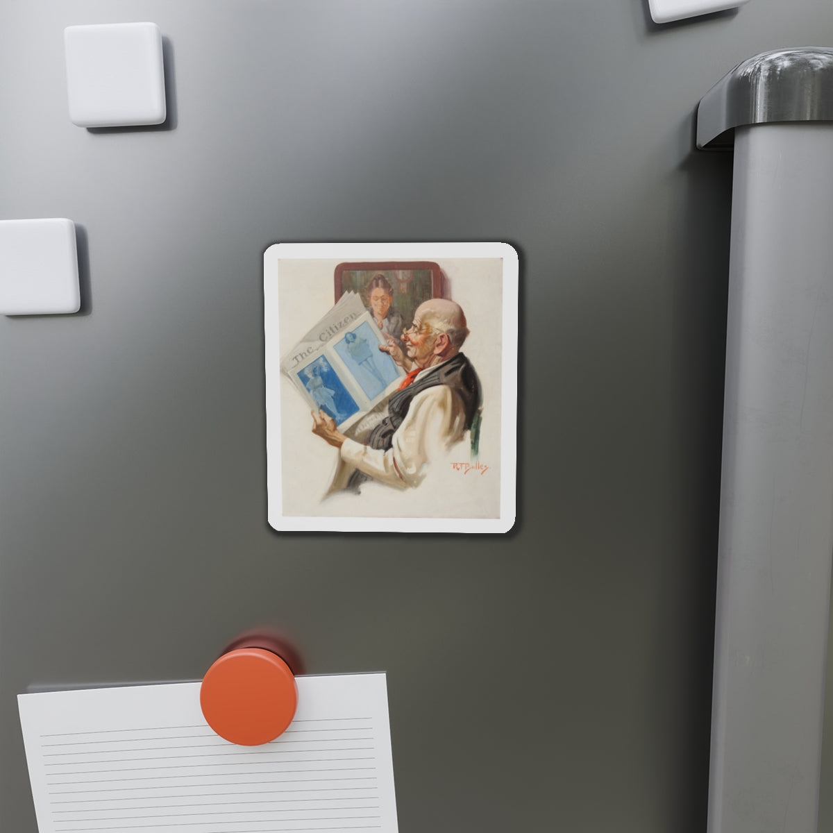 Sneaking a Peak (Magazine Illustration) Refrigerator Magnet-The Sticker Space