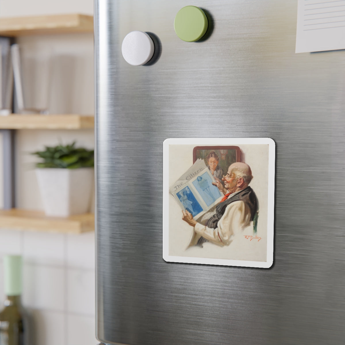 Sneaking a Peak (Magazine Illustration) Refrigerator Magnet-The Sticker Space