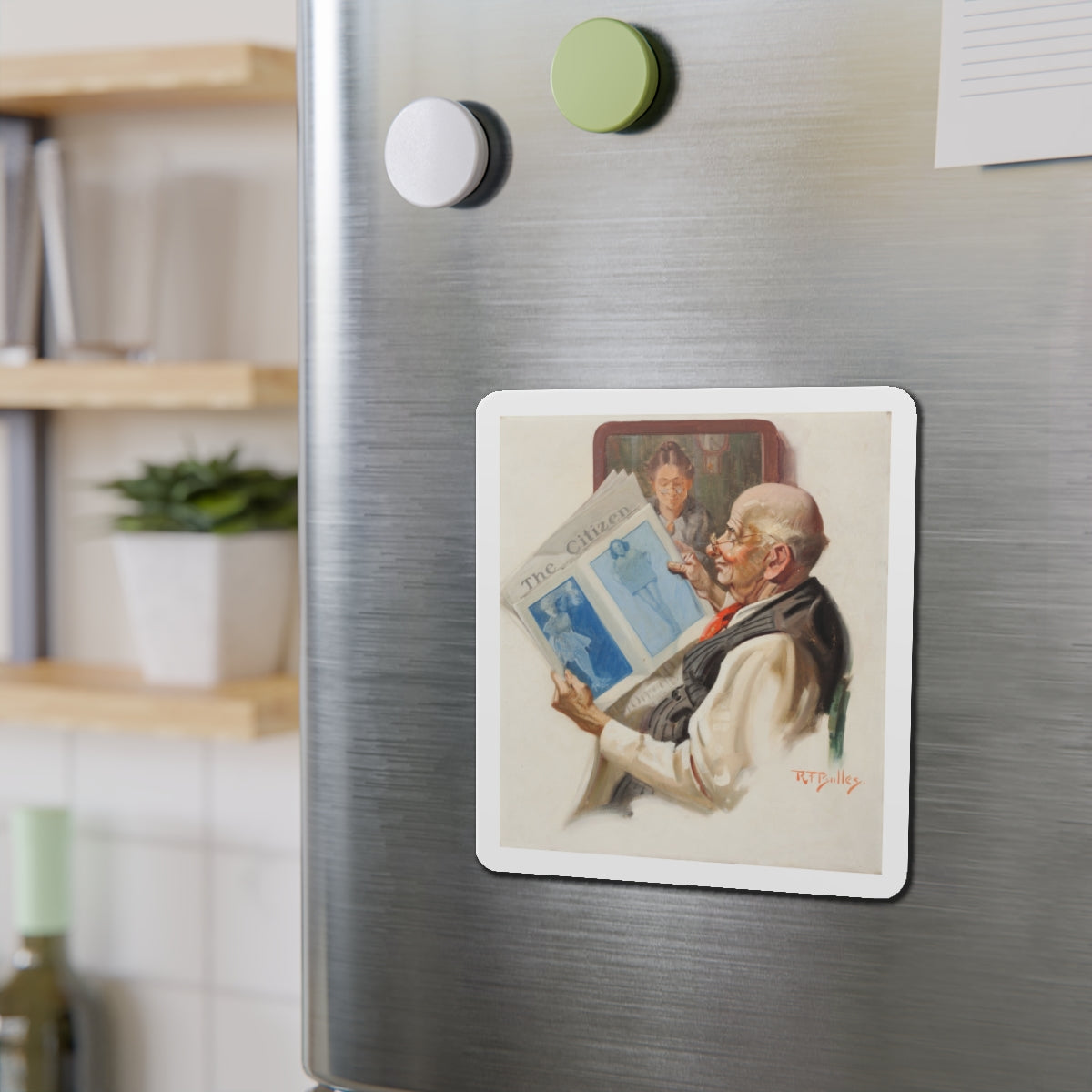 Sneaking a Peak (Magazine Illustration) Refrigerator Magnet-The Sticker Space