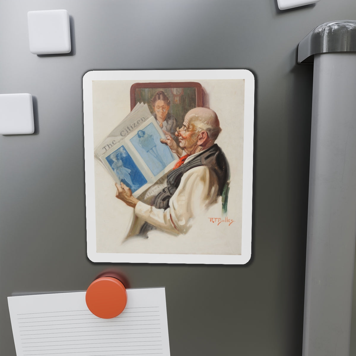 Sneaking a Peak (Magazine Illustration) Refrigerator Magnet-The Sticker Space