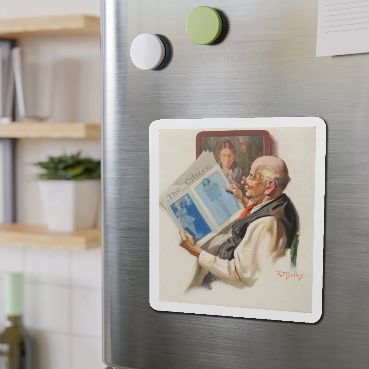 Sneaking a Peak (Magazine Illustration) Refrigerator Magnet-The Sticker Space