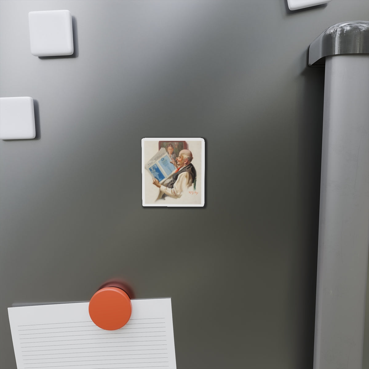 Sneaking a Peak (Magazine Illustration) Refrigerator Magnet-The Sticker Space