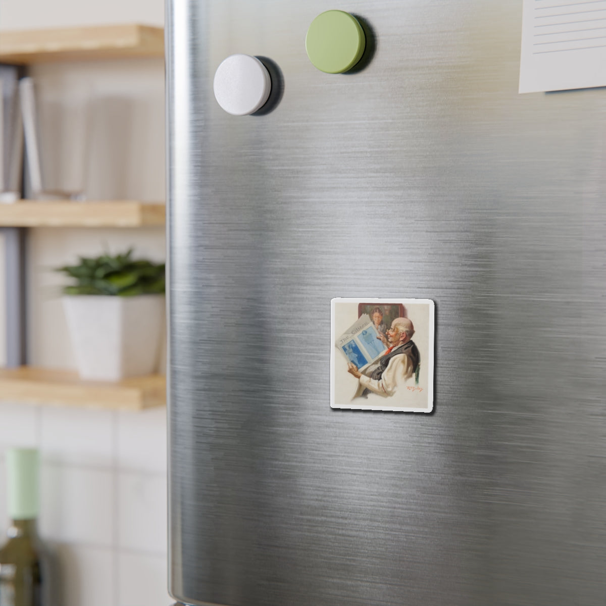 Sneaking a Peak (Magazine Illustration) Refrigerator Magnet-The Sticker Space