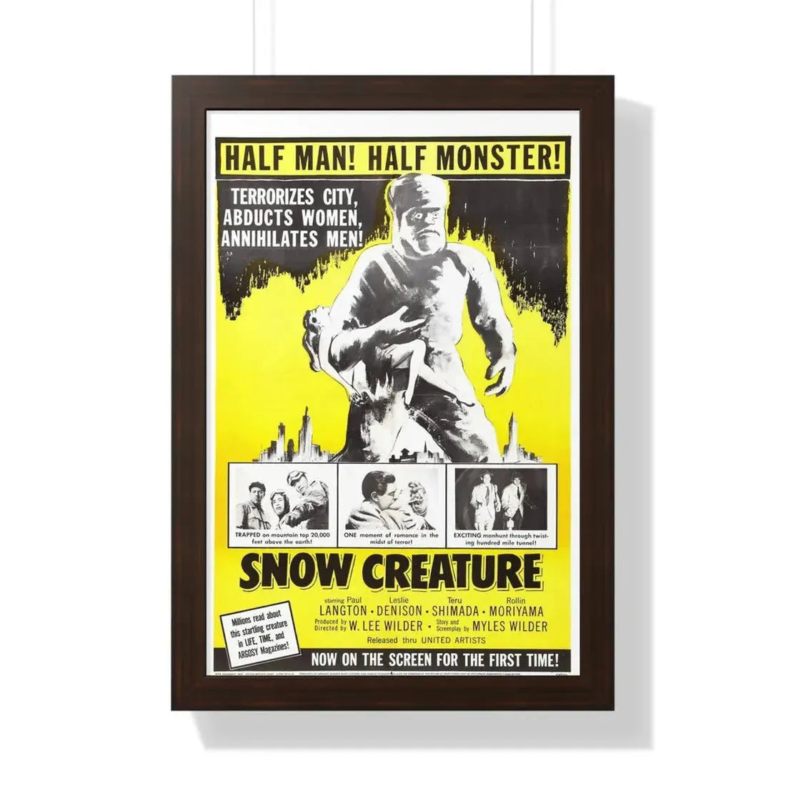SNOW CREATURE 1954 - Framed Movie Poster 16″ x 24″ Walnut - The Sticker Space