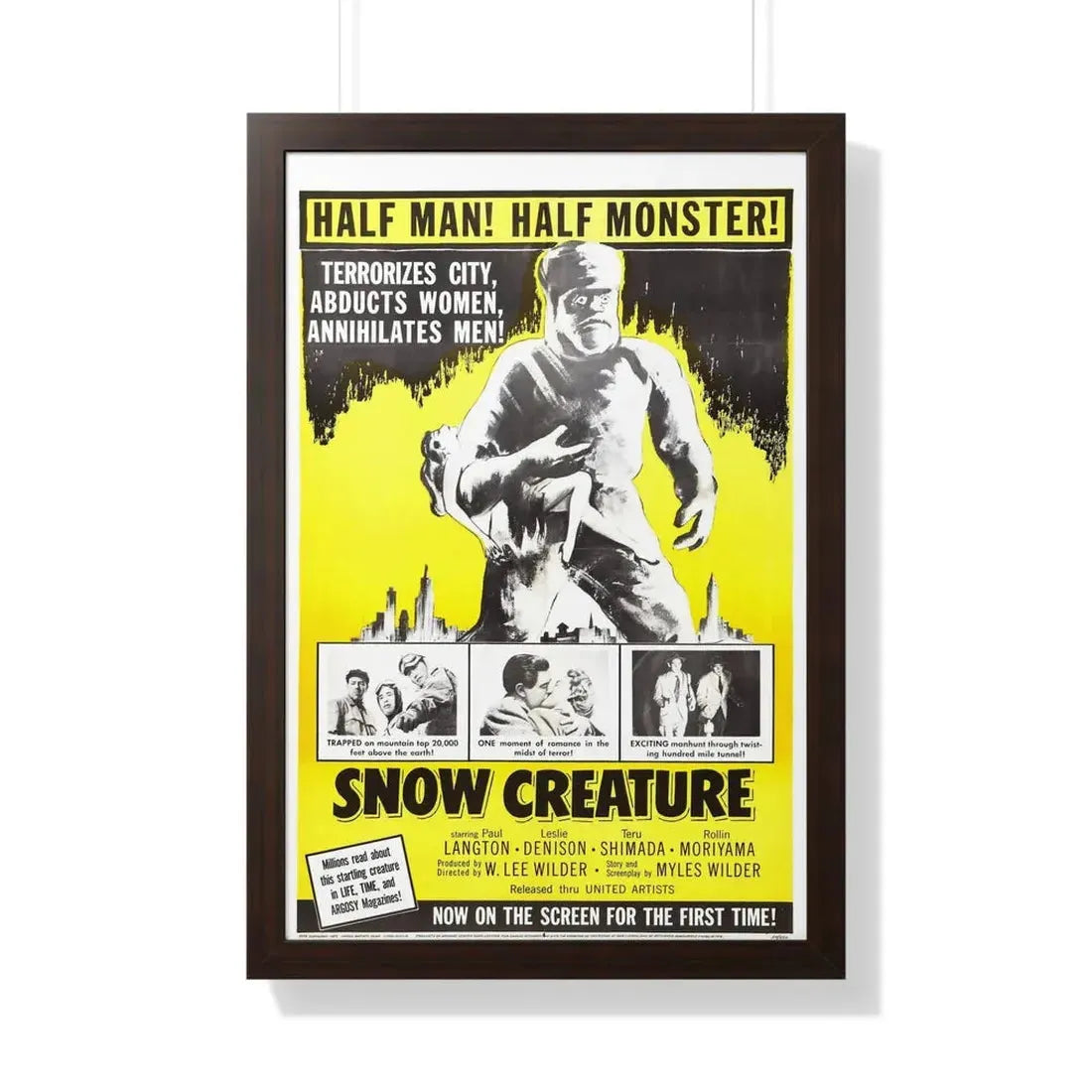 SNOW CREATURE 1954 - Framed Movie Poster 20" x 30" Walnut - The Sticker Space