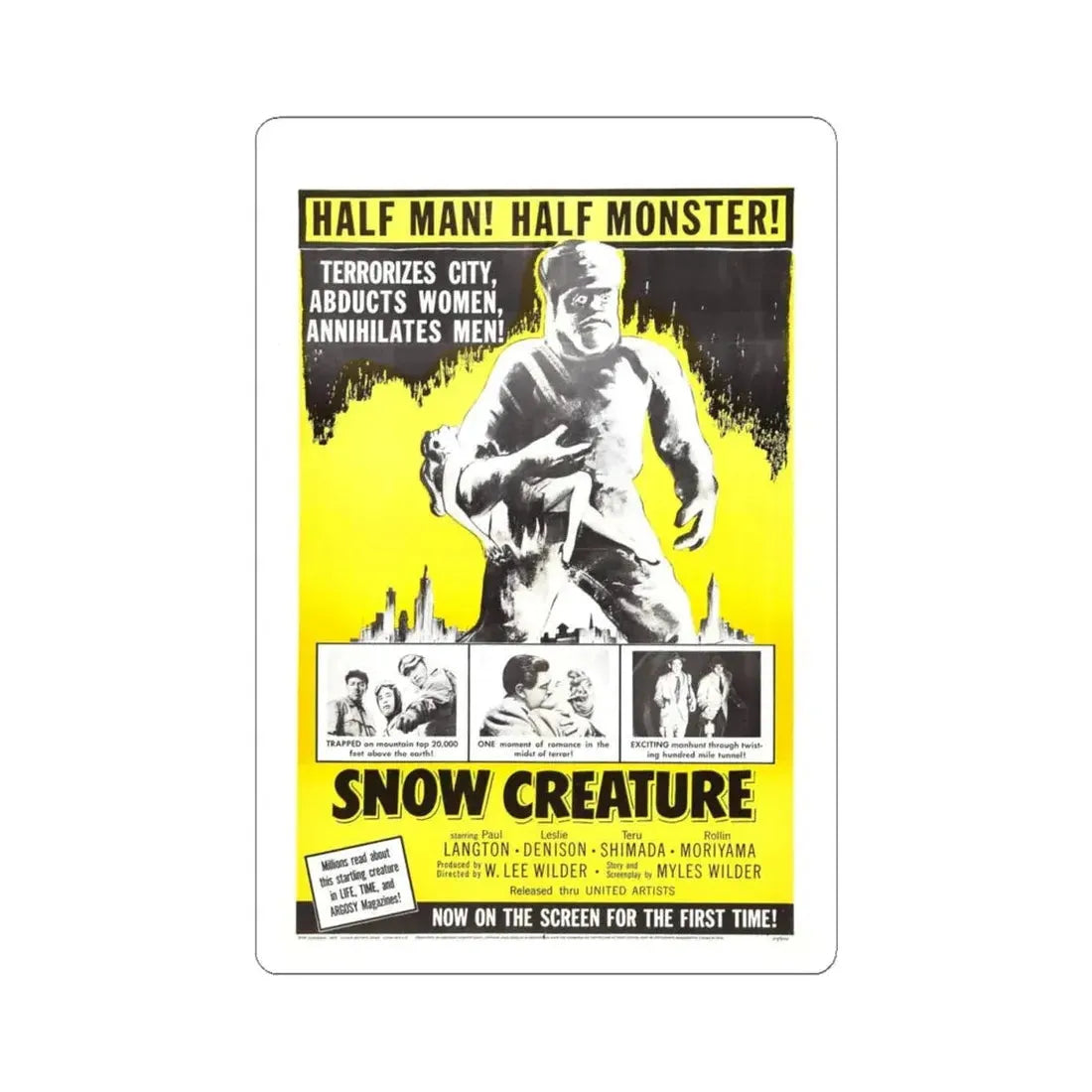SNOW CREATURE 1954 Movie Poster - STICKER Vinyl Kiss-Cut Decal 4 Inch White - The Sticker Space