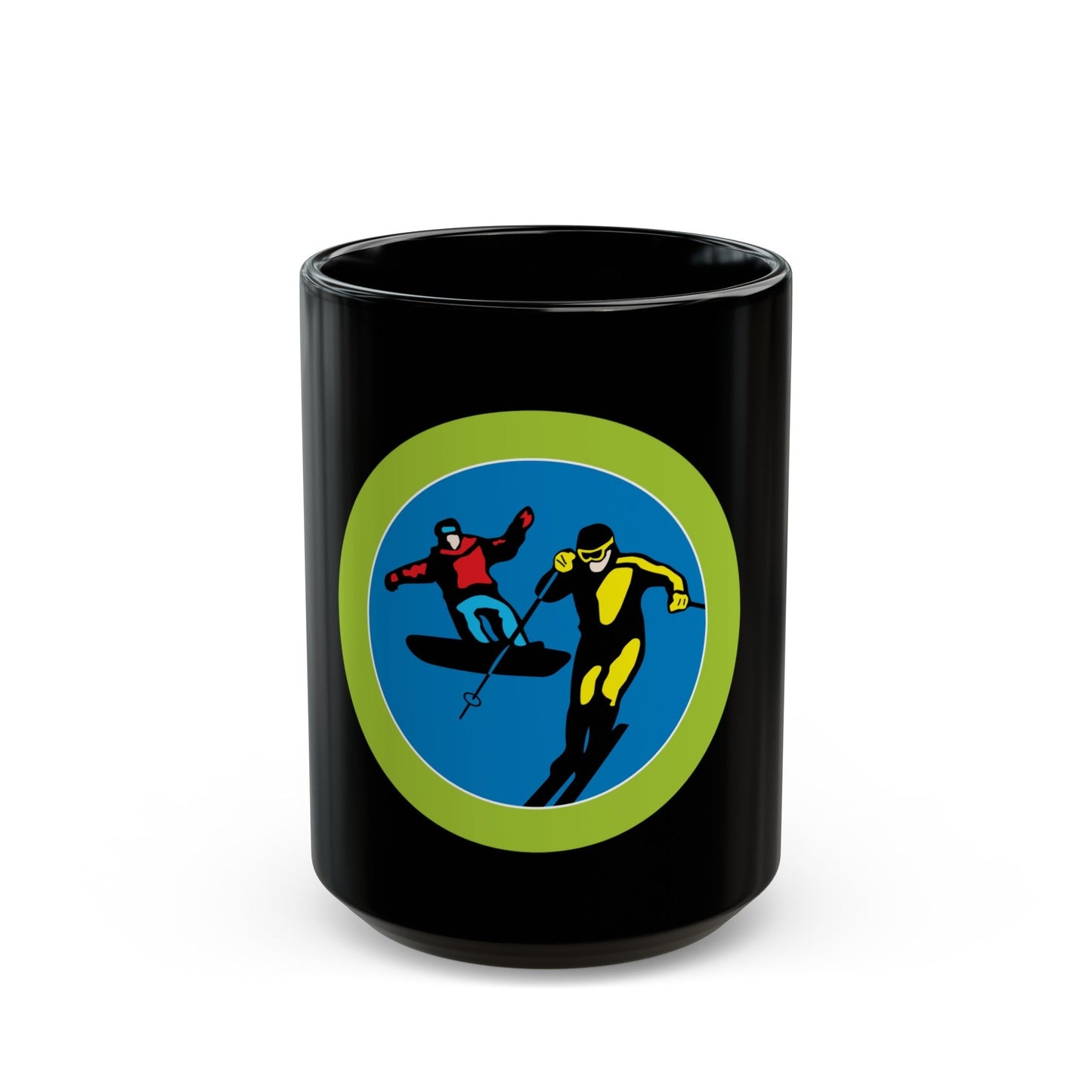 Snow Sports (Boy Scout Merit Badge) Black Coffee Mug-15oz-The Sticker Space