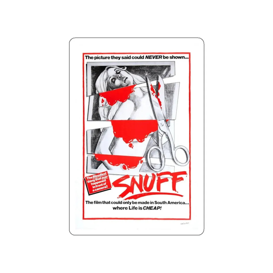 SNUFF 1976 Movie Poster STICKER Vinyl Die-Cut Decal 4 Inch - The Sticker Space