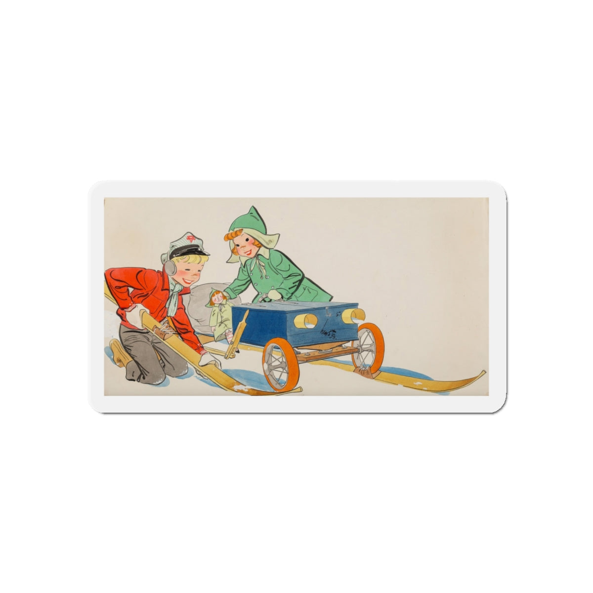 Soapbox Sled, 1953 (Magazine Illustration) Refrigerator Magnet-5" x 5"-The Sticker Space