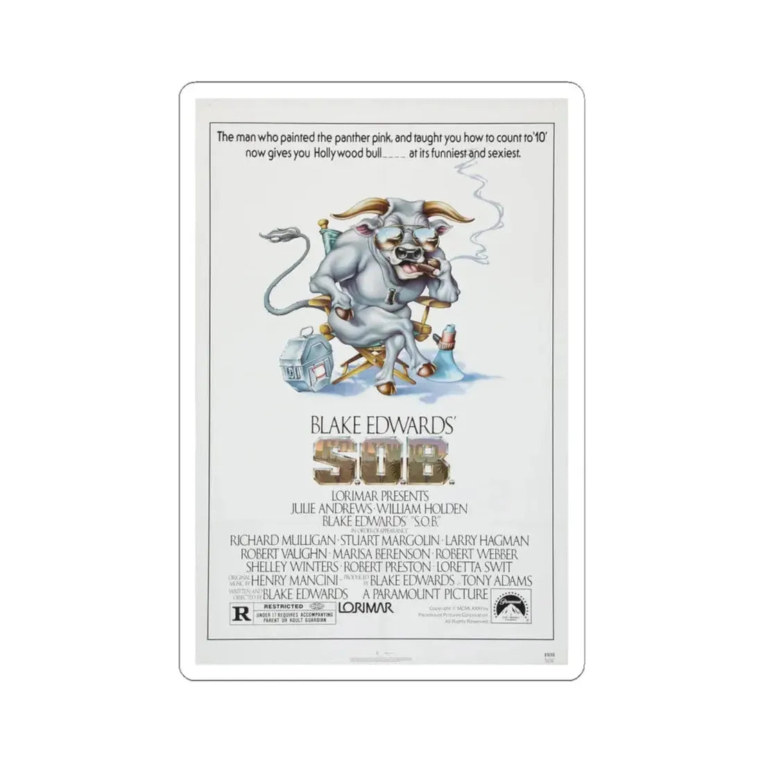 SOB 1981 Movie Poster - STICKER Vinyl Kiss-Cut Decal 6 Inch White - The Sticker Space