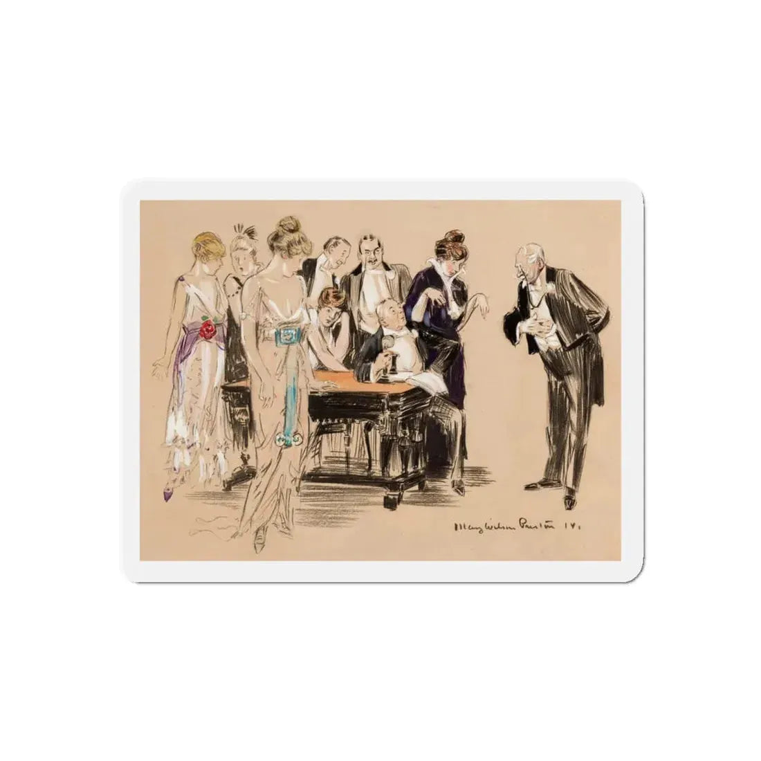 Society Gathering (Magazine Illustration) Refrigerator Magnet 4 Inch Die-Cut - The Sticker Space