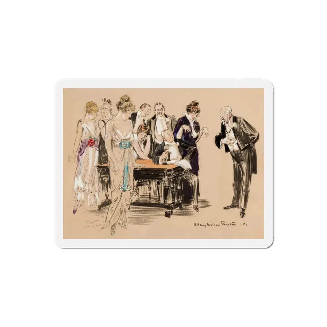 Society Gathering (Magazine Illustration) Refrigerator Magnet 6 Inch Die-Cut - The Sticker Space